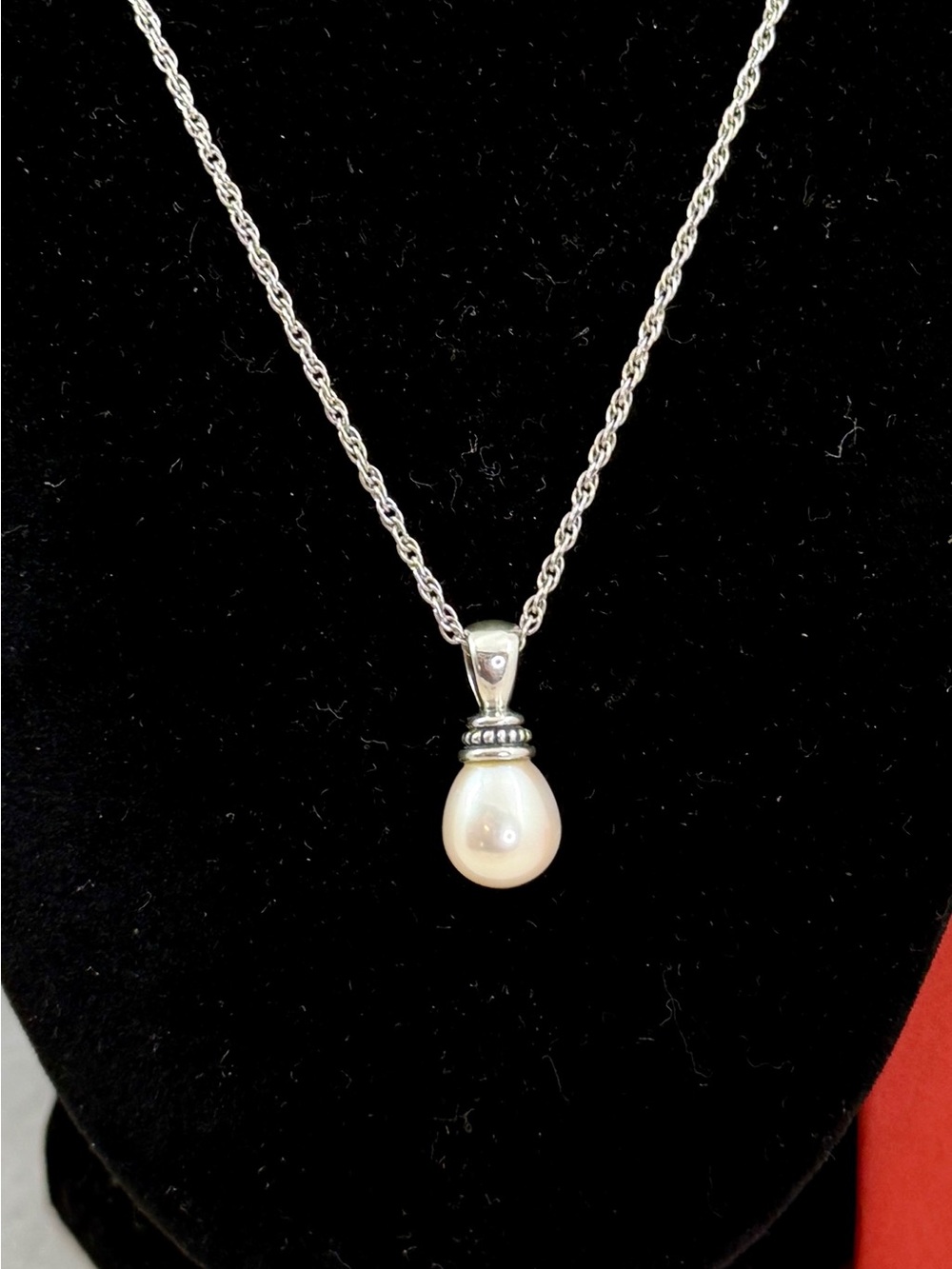 JAMES AVERY Sterling Silver Vintage Large Pearl Pendant Charm Necklace; RETIRED